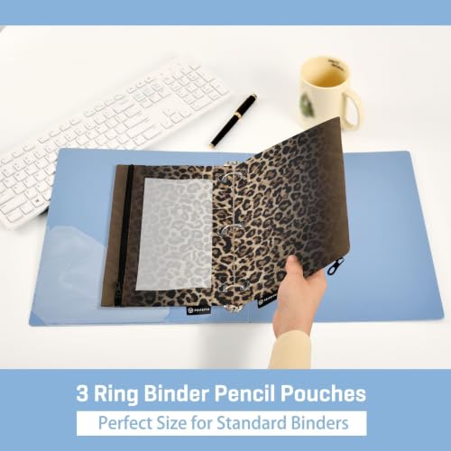 Gredecor 3 Ring Binder Pencil Pouch, Gradient Brown Leopard Cheetah Zippered Pen Case Pouches with Clear Window, 2 Pack Stylish Office & School Supplie - color: Gradient Brown Leopard Cheetah