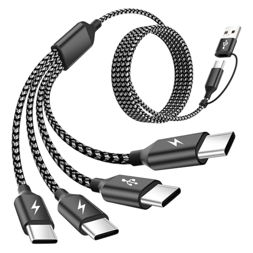 USB C Splitter Multi Charging Cable 1 Pack,USB A/C to USB C Charging Cord,Dual Type C Charger Cord,4 in 2 Multi Charger Cord with 4 Type-C Connectors Compatible with iP16/15/Cell Phones Tablets. - color: Black+grey, size: 1Pack5FT