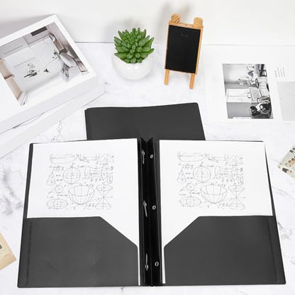 Yeaqee 300 Pack Plastic Folders with Prongs Heavy Duty Plastic 2 Pocket Folder with 3 Prongs, Business Card Slot for Back to School Office Home 11.6 x 9.5 Inch (Black) - color: Black