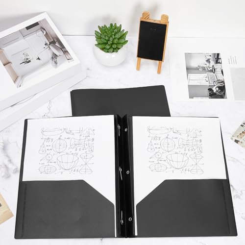 Yeaqee 80 Pcs Plastic Folders with Pockets and Prongs Plastic Folder 2 Pockets 3 Prongs with Business Card Slot Back to School Folders for Students, Teachers, Office Workers (Black) - color: Black