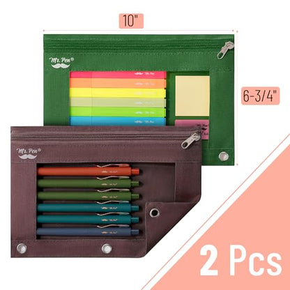 Mr. Pen- Pencil Pouch for 3 Ring Binder, 2 Pack, 10"x6.75", Smooth Zipper | Clear Window, Large Capacity Pencil Case with 3 Reinforced Grommets for School, Office, Supplies Storage | Clear Window, Large Capacity Pencil Case with 3 Reinforced Grommets for