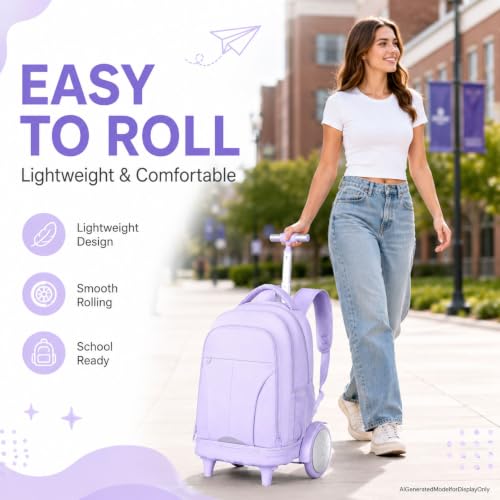 AGSDON Quiet Glide Rolling Backpack with Lunch Box Set - Large Wheel Water-Resistant Wheeled Bag for Business, Travel, and College | Lavender Purple 3-in-1 Organizer Backpack - color: Reflective Purple - Rolling Backpack