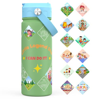 GoKEDA Kids Water Bottle with Stickers, 18oz Vacuum Double Insulated Cup with Straw, 316 Stainless Steel Bottles for School, Gift for Girls(Green) - color: Green