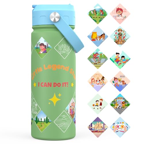 GoKEDA Kids Water Bottle with Stickers, 18oz Vacuum Double Insulated Cup with Straw, 316 Stainless Steel Bottles for School, Gift for Girls(Green) - color: Green
