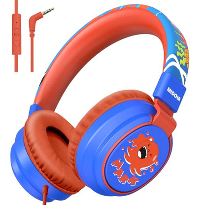 MIDOLA Kids Headphones for School Learning,Volume Limited 85/94dB, Foldable Lightweight Over-Ear Wired Headphones for Kids Toddler Girls Boys 3.5mm for Pad,Headsets with Built-in Mic Cartoon Blue - color: Blue Cartoon