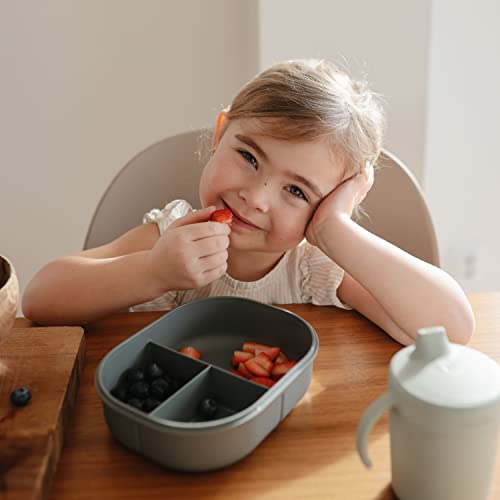 mushie Kids Bento Lunch Box | 3-Compartment & Removable Divider + Fork & Spoon Utensils | Great For Meals, School, Snacks On-the-Go | Dishwasher Safe (Smoke) - color: Smoke