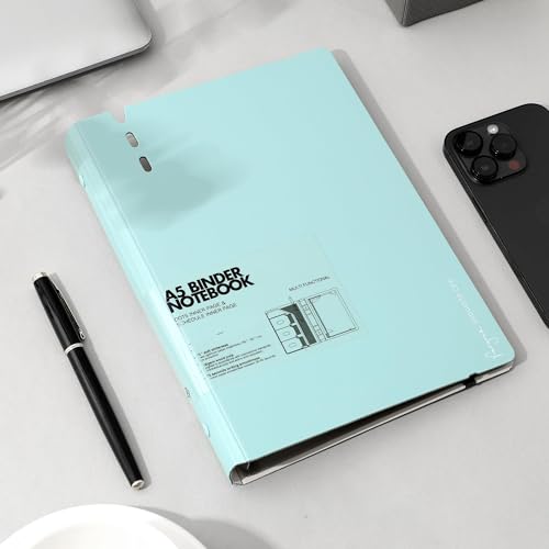 CAGIE A5 Binder 6 Ring Notebook with Dividers Refillable Planner Binder with Pockets, Refill Paper Include Planning Square Ruled and Dotted Pages, 6.89 x 9.25 In, (Blue, A5 Daily&Dot Page) - color: Blue, size: A5 Daily&Dot Page