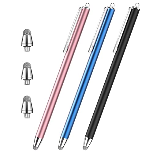 Stylus Pens for Touch Screens,Granarbol Precise Long Stylus Touch Screen Pen with 3 Extra Replaceable Fiber Tips Capacitive Stylus for iPad iPhone Tablets All Universal Touch Devices (3 Pcs) - color: Black,Dark Blue, Rose Gold