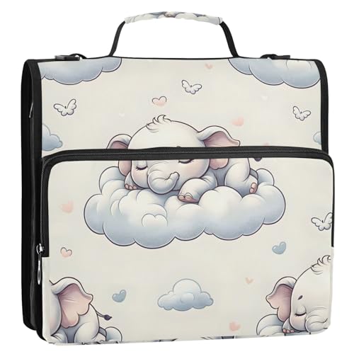 3 Ring Zipper Binder with Shoulder Strap Elephants Animal Forest 2 Inch Zippered Binder Bag 500 Sheet Capacity Multi Pockets for School Supplies - color: Multi3
