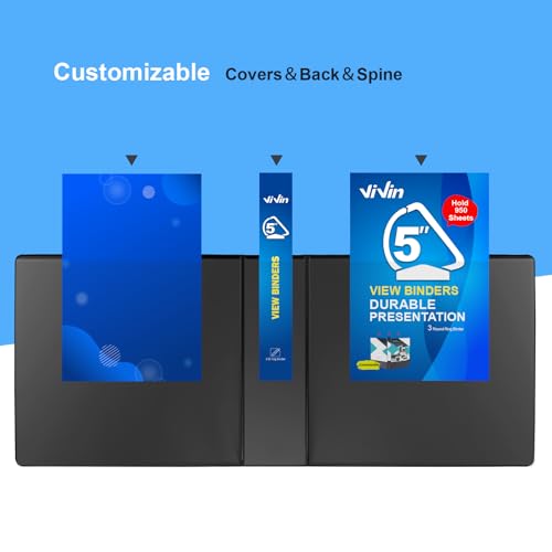 ViVin Durable 5 inch D Ring View Binder, Large 5" Slant-D Ring with 950-Sheet Capacity, Fit 8.5" x 11" Paper, 2 Pack(Black) - color: Black, size: 5 Inch, style: 2 Pack