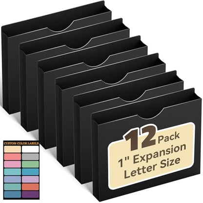 ANSOOK Letter Size File Jackets & File Pockets,Heavy Duty 1" Expansion Manila File Folder for File Cabniet,12 Pack Manila File Jackets with Straight Cut Tab,Job Folder File Jackets - color: Black, size: 1" Expansion