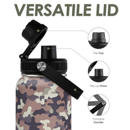 Camouflage Insulated Stainless Steel Water Bottle 32oz, Vacuum Chug Lid Travel Tumbler for Men Friends Dads Grandpa, Birthday Christmas Fathers Day (Desert Camo) - color: Camouflage 4