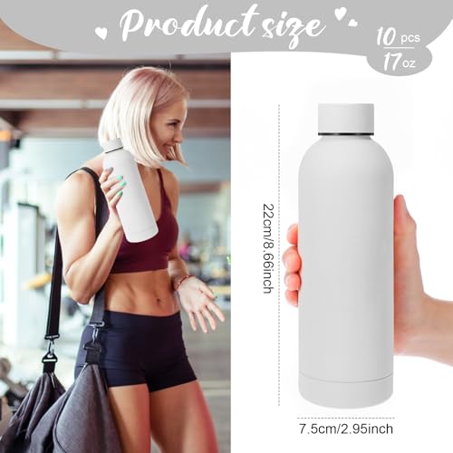 Bokon 10 Pcs Stainless Steel Water Bottle Bulk Teacher Employee Appreciation Gifts School Double Layer Vacuum 17 oz Small Mouth Sport Insulated Metal Reusable Flask Leakproof Lid - color: White