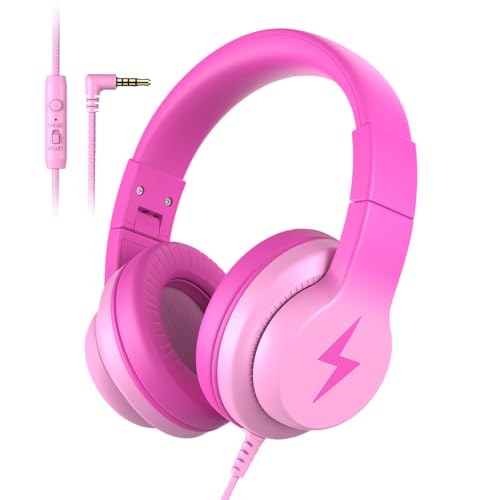 Candy Bila Kids Headphones, Wired Headphones for Kids Over Ear with Microphone, Foldable Headphone for Learning & Entertainment, Gradient Deep Pink - color: Gradient Deep Pink