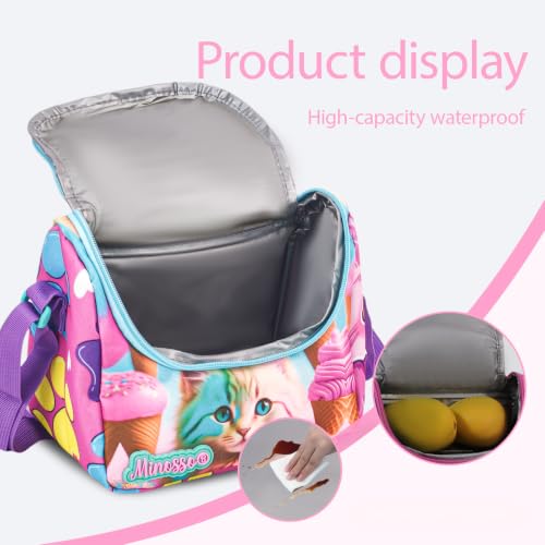 Insulated Lunch Bag for Kids Soft Bag Washable with Strap Reusable Toddler Lunch box School Supplies Food Carrier Snacks Picnic(Multi) - color: Cat
