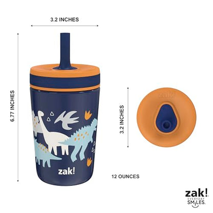 Zak Designs Kelso Toddler Cups For Travel or At Home, 12oz Vacuum Insulated Stainless Steel Sippy Cup With Leak-Proof Design is Perfect For Kids (Zaksaurus) - color: Dinosaur