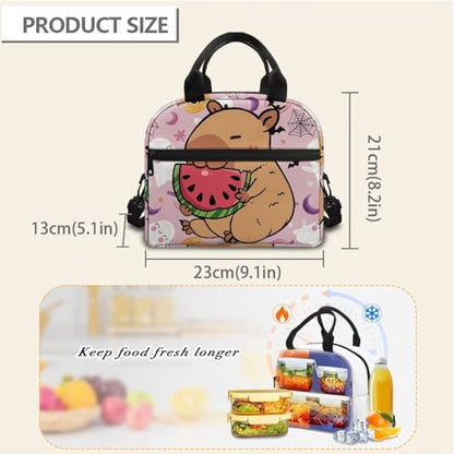 Capybara Simply Modern Lunch Box Kids 4-6 Pink Halloween Preschool Lunch Box for Girls 6-8 Kindergarten Meal Bag 8-10 Toddler Boys Elementary School Lightweight Adjustable Shoulder Strap - color: Pink Halloween Capybara