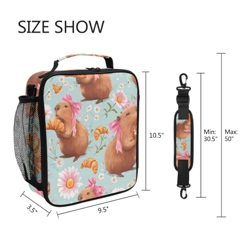 ALAZA Bow Capybara Lunch Box Insulated Lunch Bag Kids Cooler Tote Bag Freezable Shoulder Strap Lunchbox for Girls School Picnic - color: Multi90
