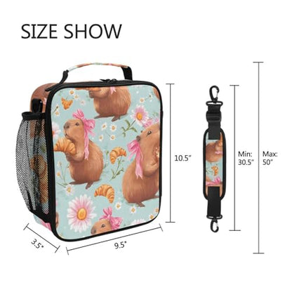 ALAZA Bow Capybara Lunch Box Insulated Lunch Bag Kids Cooler Tote Bag Freezable Shoulder Strap Lunchbox for Girls School Picnic - color: Multi90