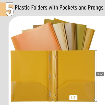 Mr. Pen- Plastic Folders with Pockets and Prongs, 5 Pack, Letter Size | Gold Spectrum, Flexible Plastic Folders with Prongs - color: Gold Spectrum, size: 5 Pack