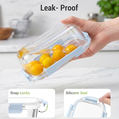 Dealusy 10 Sets (20-Piece) 36 oz & 12 oz Glass Food Storage Containers with lids, Airtight Leak-proof Glass Meal Prep Containers with Lids, Microwave Oven Freezer Dishwasher Safe, Blue - color: Blue