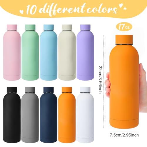 Bokon 10 Pcs Stainless Steel Water Bottle Bulk Teacher Employee Appreciation Gifts School Double Layer Vacuum 17 oz Small Mouth Sport Insulated Metal Reusable Flask Leakproof Lid - color: Multicolor