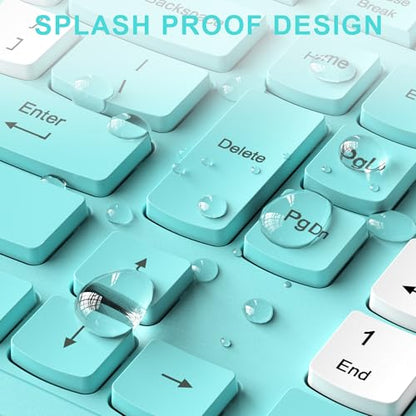 Wireless Keyboard and Mouse Combo, Full-Sized Quiet Wireless Keyboard and Adjustable DPI Mouse, 2.4GHz USB Receiver, Keyboard and Mouse for PC, Windows, Desktop, Laptop (Tiffany Blue and White-B) - color: Tiffany blue and white-B