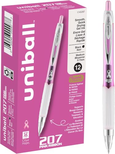 uniball 207 Pink Ribbon Retractable Gel Pens,Medium Point (0.7mm),Black,(Pack of 144) - color: Black, size: 1 Count (Pack of 144)