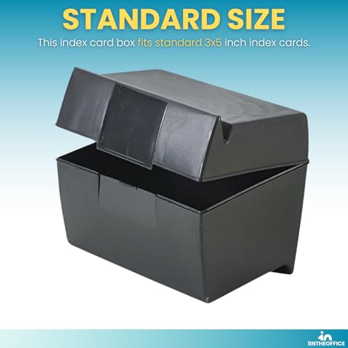 1InTheOffice Index Card Box with Index Card, Index Card Holder 400 Capacity & 3x5 Ruled Index Cards, White 200/Pack