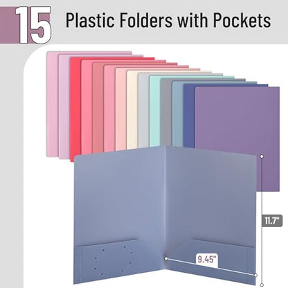 Mr. Pen- Plastic Folders with Pockets, 15 pcs | Aesthetic File Folder with Business Card Slot, 2-Pocket Folder, Back to School, Office, Filing Supplies - color: Lavender Fields, size: 15 Pack