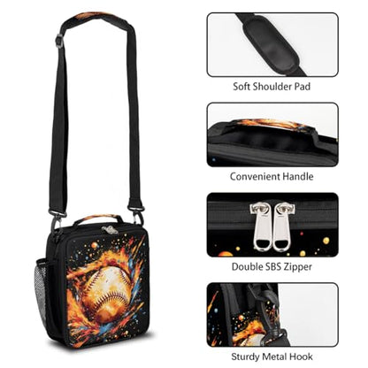 Pardick Baseball Boys Lunch Box for School Insulated Kids Lunch Box Reusable Leakproof Lunch Bag Thermal Cooler Tote Picnic Lunchbox with Adjustable Shoulder Strap Back to School Gifts for Teens Boys - color: W-Fire Ice Baseball