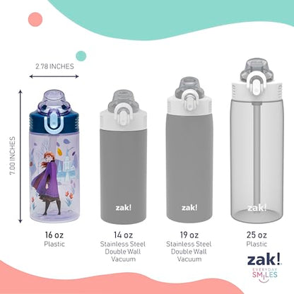Zak Designs Disney Frozen Sage Kids Water Bottle For School or Travel, 16oz Durable Plastic Water Bottle With Straw, Handle, and Leak-Proof, Pop-Up Spout Cover, 2-Pack Set (Anna & Elsa) - color: Disney Frozen (Anna & Elsa)
