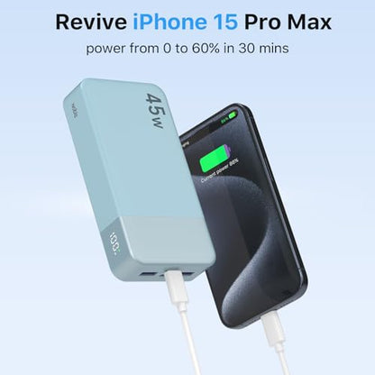NOBIS Portable Charger, 20000mAh Power Bank, 45W Power Bank Fast Charging, Battery Pack with C to C Cable, Battery Bank with Digital Display for iPhone Android Laptop et(Light Blue) - color: Light Blue
