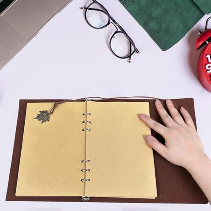 Leather Writing Journal Notebook,Classic Spiral Bound Notebook Refillable Diary Sketchbook Gifts with Unlined Travel Journals to Write in for Girls and Boys(Leaves,A6/Dark Green) - color: 03-A6/GreenMaple