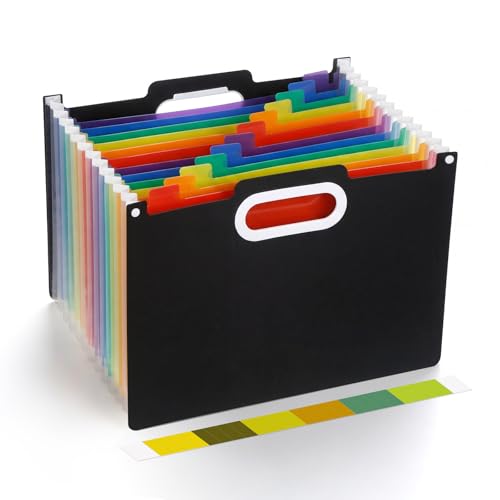 Comix Expanding File Folder, 13 Pockets Accordion File Organizer, Black | Letter/A4 Size Document Organizer for Home Office School - color: Black, size: Handheld