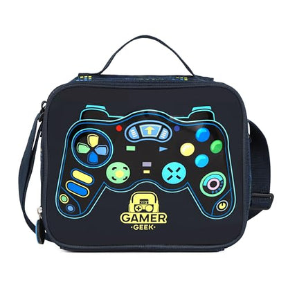 Kids Rolling Backpack for Boys, Cartoon Wheeled Backpack Set with Lunch Bag & Pencil Case Backpack with Wheels (Game) - color: Game