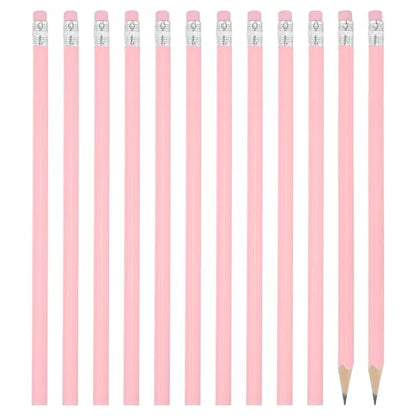 PATIKIL Round Pencils, 12 Pack Triangle HB Graphite Pencil Woodcase Wooden Pencils with Eraser for Classroom Office Writing Drawing Supplies, Pink - color: Pink