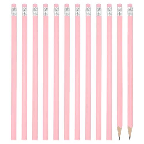 PATIKIL Round Pencils, 12 Pack Triangle HB Graphite Pencil Woodcase Wooden Pencils with Eraser for Classroom Office Writing Drawing Supplies, Pink - color: Pink