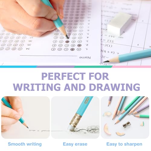 V-Opitos Wood-Cased #2 HB Pencils, 48 Pack Pre-Sharpened Pencils with Top Erasers, Bulk Pastel Color Pencils for School Teacher Supplies, Writing, Drawing and Sketching