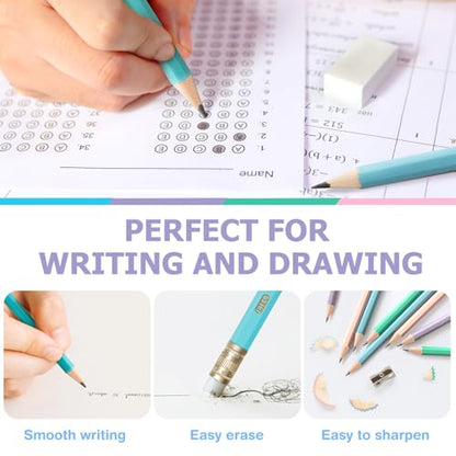 V-Opitos Wood-Cased #2 HB Pencils, 48 Pack Pre-Sharpened Pencils with Top Erasers, Bulk Pastel Color Pencils for School Teacher Supplies, Writing, Drawing and Sketching