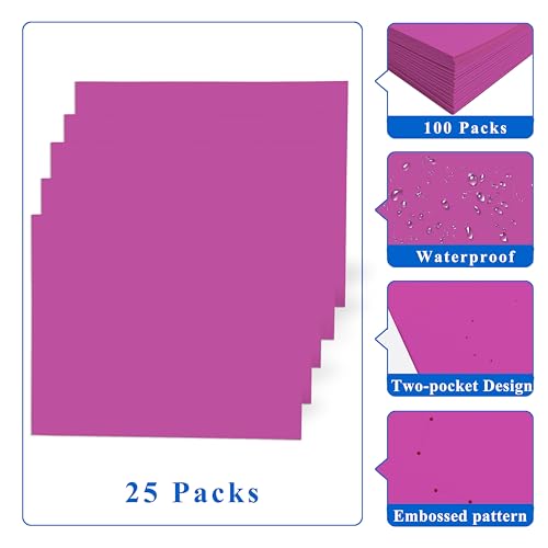 Zzrywuty 50 Packs Heavy Duty Rose Purple 2 Pocket Folders with Business Card Slot,Holds 100 Sheets Fits Letter Size File Folder Presentation Folder for School,Office,Home - color: 50pcs -Rose Purple