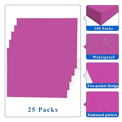 Zzrywuty 50 Packs Heavy Duty Rose Purple 2 Pocket Folders with Business Card Slot,Holds 100 Sheets Fits Letter Size File Folder Presentation Folder for School,Office,Home - color: 50pcs -Rose Purple