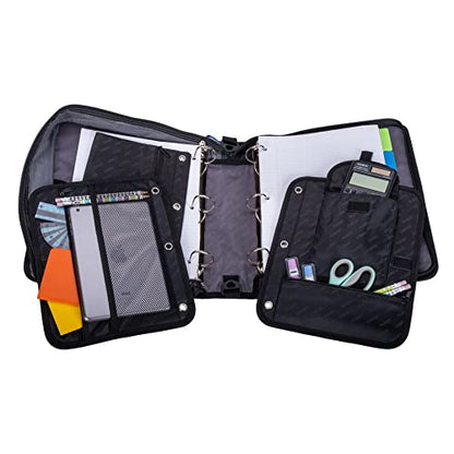 Case-it The Dual 2-in-1 Zipper Binder - Two 1.5 Inch D-Rings - Includes Pencil Pouch - Multiple Pockets - 600 Sheet Capacity - Comes with Shoulder Strap -Dual-132, Blue