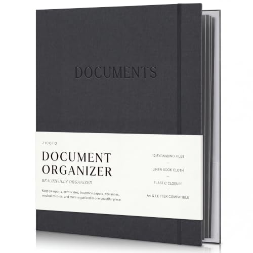 Important Document Organizer Set with Folders - Complete Linen Ring Binder Set Safely Stores All Documents & Files in One Place - Easy to Use Expanding Storage Incl. Envelopes, Pockets & Labels - color: Black