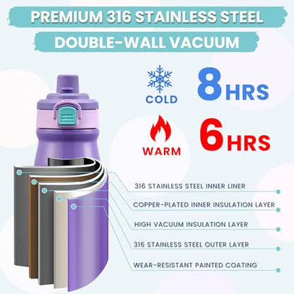 PIQUEBAR Kids Lunch Box with 8oz Thermo, Leakproof Bento Box with Insulated Bag, Kids Insulated Water Bottle, Food Lunch Container for Back to School Girls Boys, Purple - color: Purple