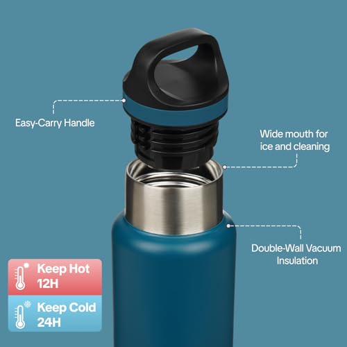BJPKPK Insulated Water Bottle 18OZ Stainless Steel Water Bottle with Handle Double Walls Vacuum Insulated BPA Free Flask, Indigo Black - color: Indigo Black, size: 18 Ounces