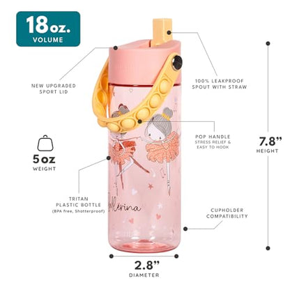 Elemental Water Bottles for Kids - Splash Kids Water Bottle for School with Pop-it Handle - BPA Free Tritan Plastic Water Bottle with Straw Leak Proof when Spout is Closed - Ballerina - 18oz - color: Ballerina