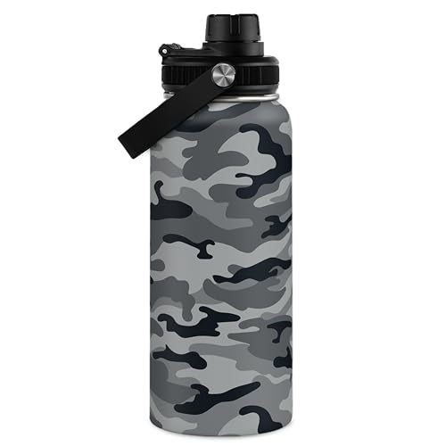 Camo Water Bottle - Camouflage Bottles 32oz Stainless Steel Insulated Sports Tumbler with Lid, Gifts for Men Veteran Hunting Lover Sport Outdoor Workout - color: Camouflage 1