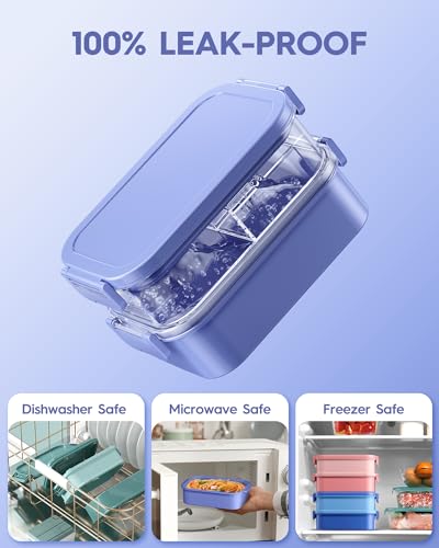 KEMETHY Adults Bento Lunch Box Set with Thermo Bag, 74oz Stackable Leak-proof 3-tiers Bento Box, Built-in Utensil and Sauce Container for Work, School, Dining Out (Purple) - color: Lavender Purple