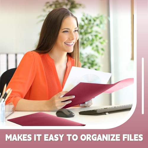 Henoyso 36 Pack Dark Red Plastic Folders with Clear Front Pockets Heavy Duty File Folders with 2 Pockets and Card Slot for Student Communication School Office Presentation Report - color: Dark Red